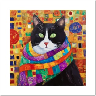 Gustav Klimt Style Portrait of Cat with Green Eyes Posters and Art